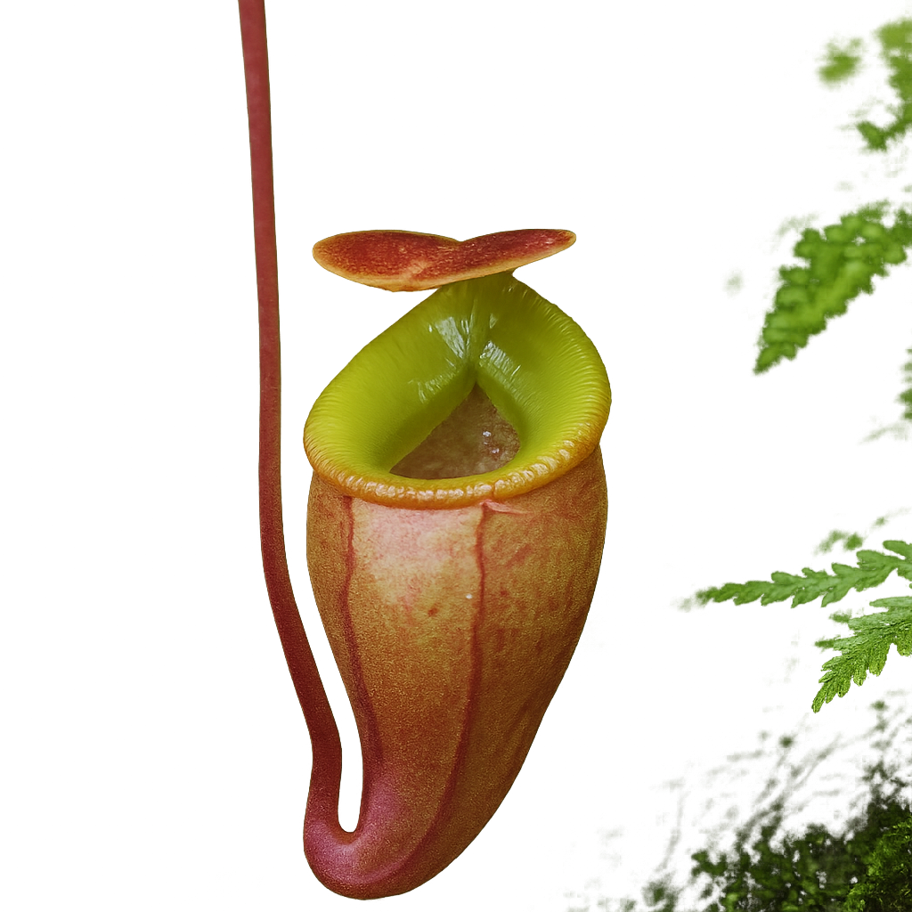 Nepenthes Flava lose-up of a pitcher plant with a white backgroundva 