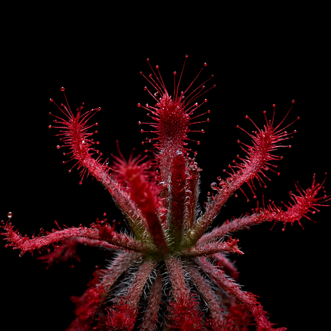 Red and brown plant-like structure on a black background