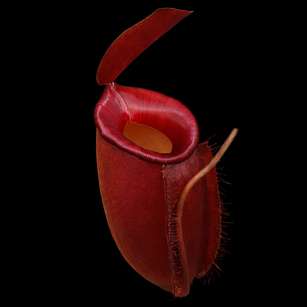 Red pitcher plant on a black background