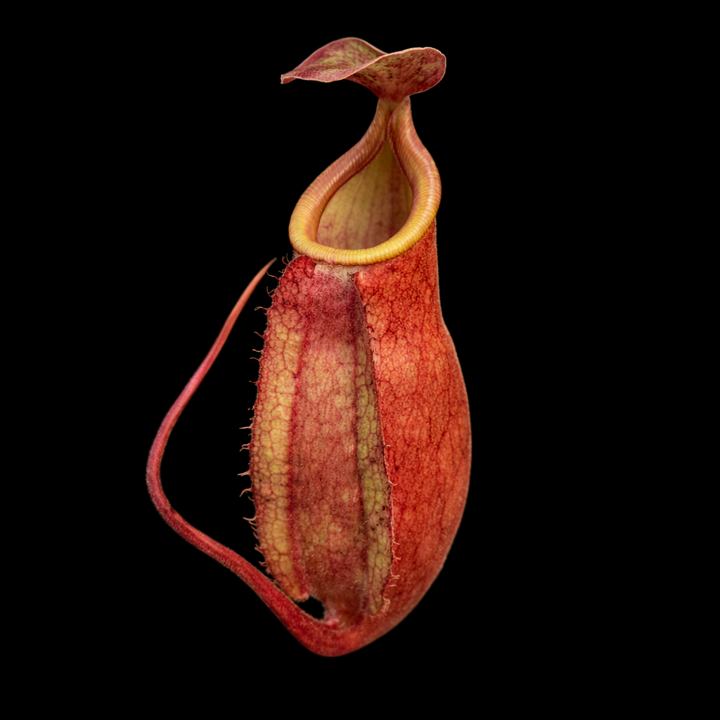 nepenthes plant with a unique shape on a black background