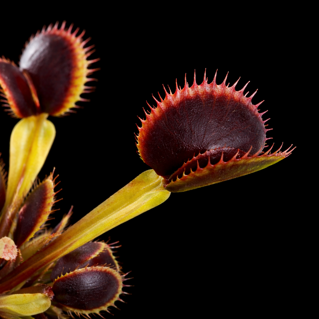Close-up of a Venus flytrap with a dark background