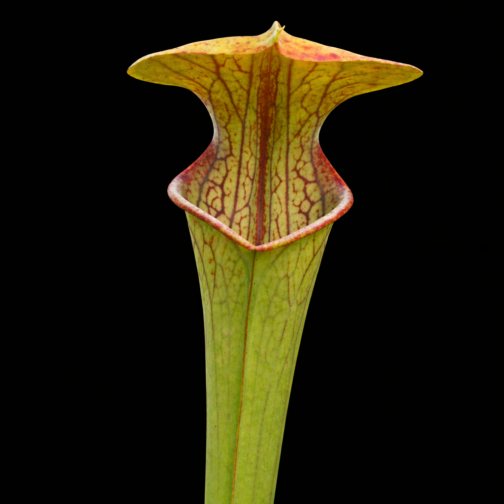 Sarracenia plant with a unique shape on a black background
